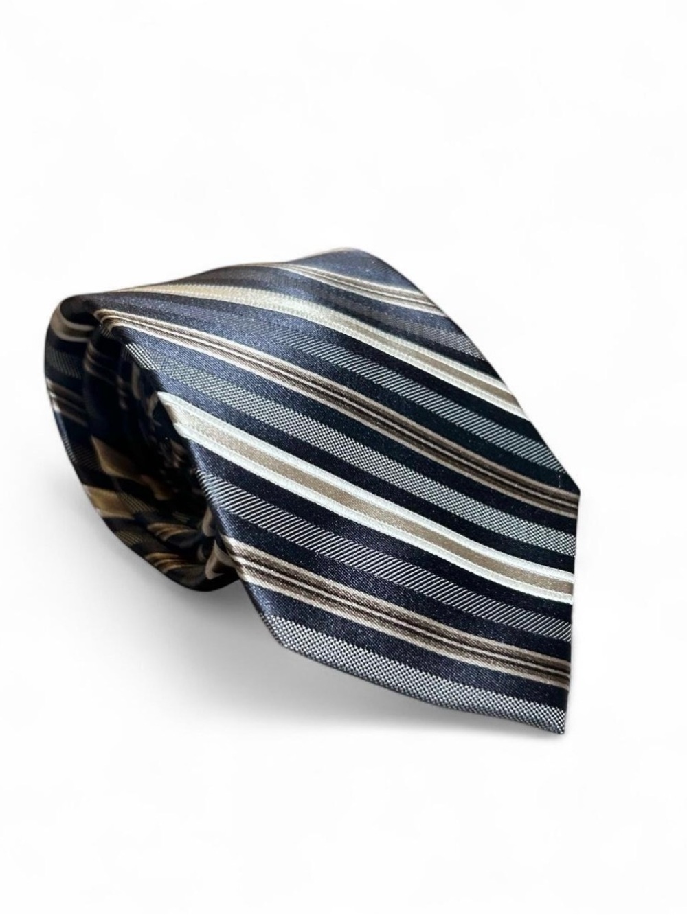 Michael Kors Silk Tie Gray Black Silver Taupe Diagonal Stripe Necktie
